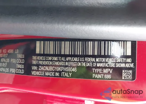 2019 Jeep Renegade Trailhawk 4X4 z USA, uszkodzony, nr VIN ZACNJBC19KPH58046